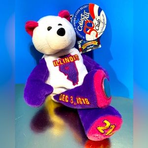 LIMITED TREASURES NWT ILLINOIS STATE COIN #21 BEAR PLUSH TAGS & STATE QUARTER 8”